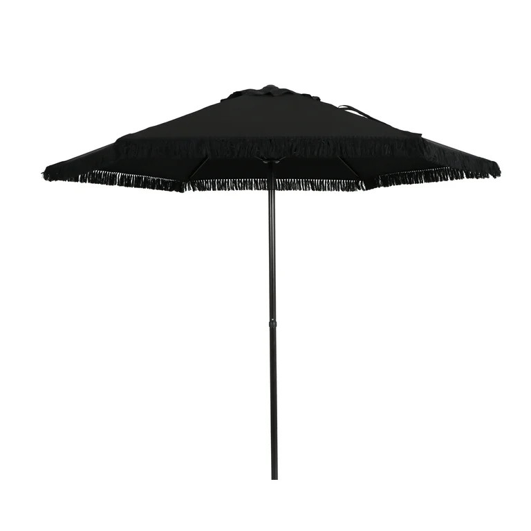Better Homes & Gardens 7.5" Black Solid Print Round Fringe Patio Umbrella | Walmart (US)