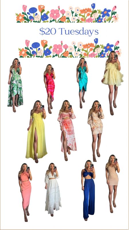 $20 Tuesdays 
Dresses, two piece matching sets, tops 

#LTKSaleAlert #LTKSummerSales #LTKSeasonal