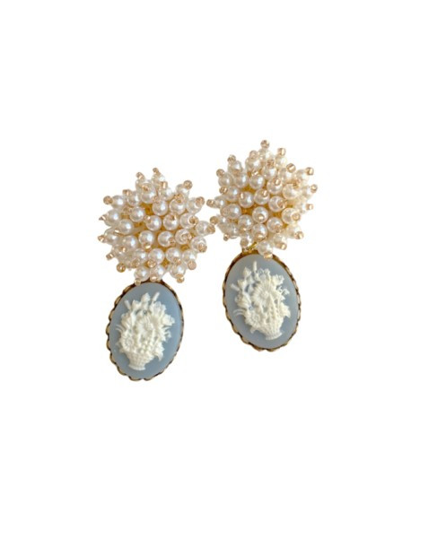 mini pearly bouquet + blue floral basket cameo | Nicola Bathie Jewelry