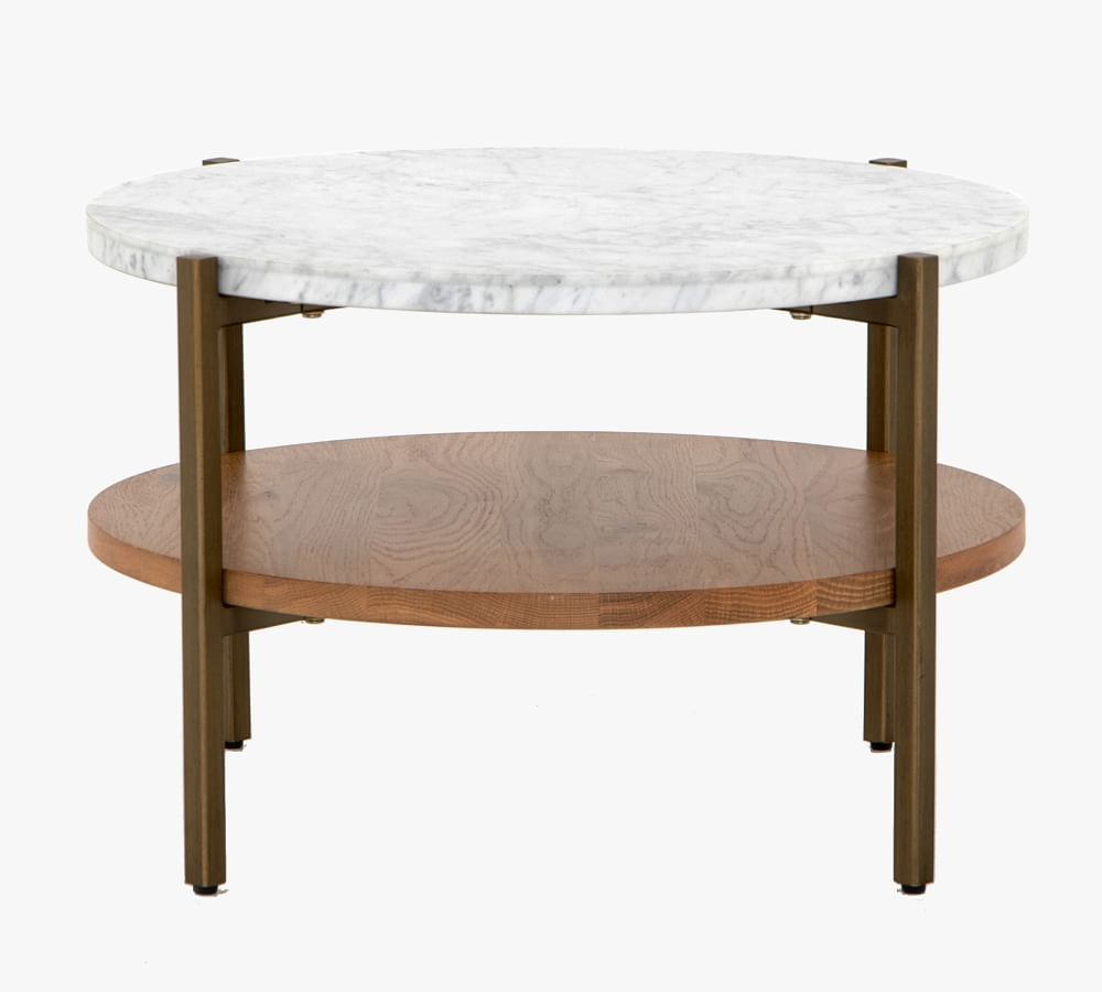 Modern Marble Round Coffee Table, Natural Oak &amp;amp; Golden Brass, 24&amp;quot;L | Pottery Barn (US)