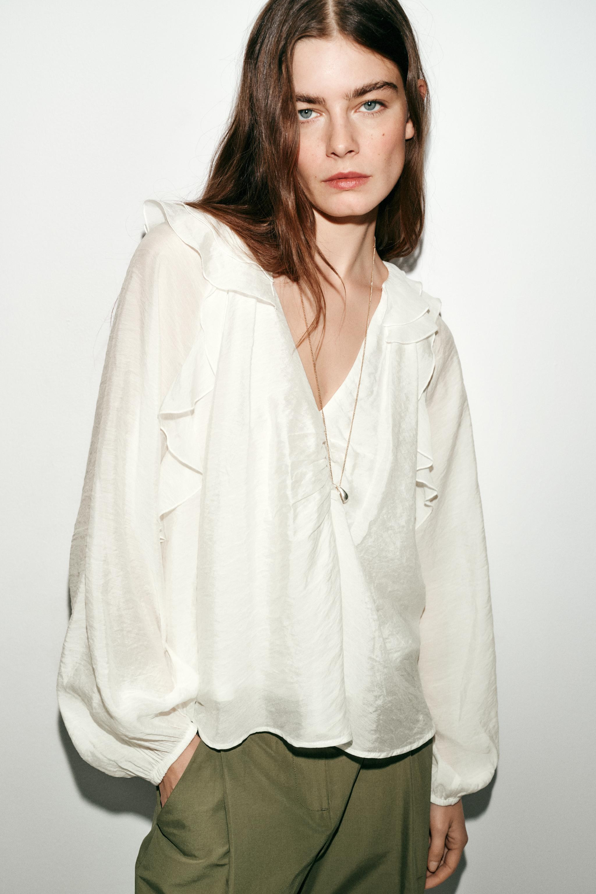 RUFFLED BLOUSE WITH GATHERED DETAIL | Zara UK