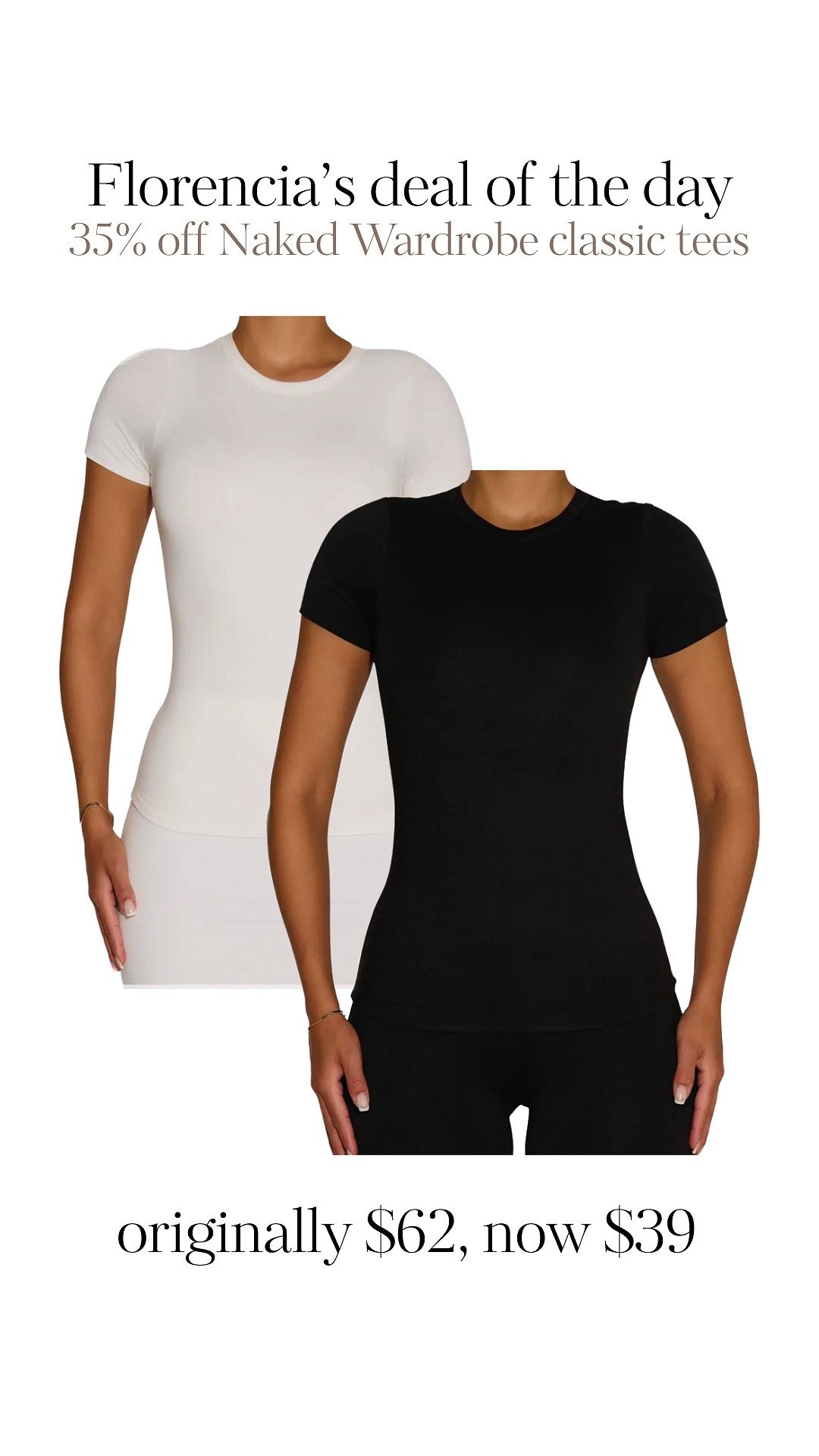 Good morning ladies! Happy Sunday💗🫶🏽

Today’s deal of the day is a simple yet effective one, naked wardrobe is one of my favorite brands for high-quality basics.

These T-shirts are perfect for having a sleek, body con feminine silhouette, even with super simple every day looks 🙌🏽😻

These shirts do run a little small so if you’re a size extra small, I would get a small, and if you’re a size small, I would get a medium and so forth ✨

#LTKNYFW #LTKdayinmylife