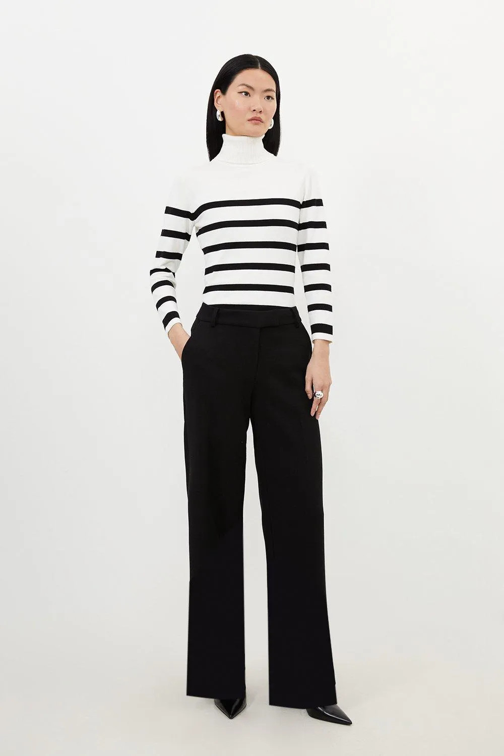 Compact Stretch Essential Tailored Straight Leg Trouser | Karen Millen UK + IE + DE + NL