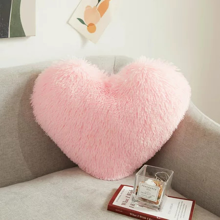 XeGe Luxury Plush Shaggy Decorative Throw Pillow 15 x17 Cute Double-sided Faux Fur Heart Pillow Fluf | Walmart (US)