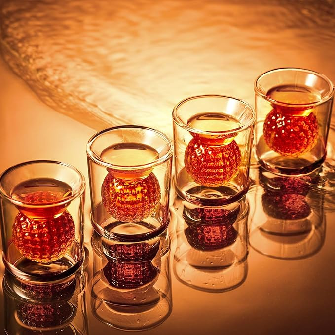 Golf Ball Shot Glasses Set of 4, Funny Handmade Birthday Gifts for Men and Women - 2oz Double Wal... | Amazon (US)