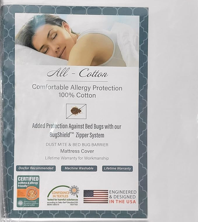 National Allergy Superior 100% Cotton Twin Mattress Protector Zippered - 39" x 75" x 9" - Hypoall... | Amazon (US)