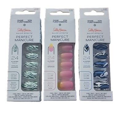 Perfect Manicure Sally Hansen patterned fake nails almond shape 3 New boxes | eBay US