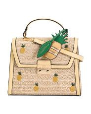 Embroidered Straw Top Handle Crossbody With Pineapple Charm | TJ Maxx