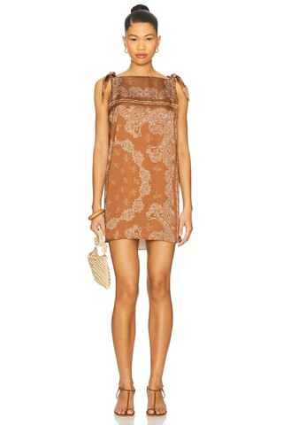 ROCOCO SAND Knotted Shoulder Detail Mini Dress in Brown from Revolve.com | Revolve Clothing (Global)