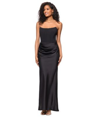 Betsy & Adam Women's Mixed-Media Strapless Corset Gown - Plum | Macy's
