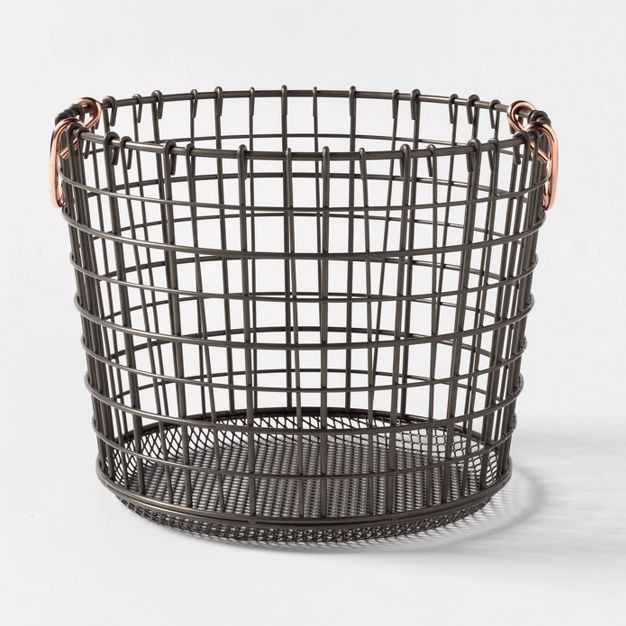 Click for more info about Wire Round Basket Copper Handle with Mesh Bottom Pewter - Threshold™