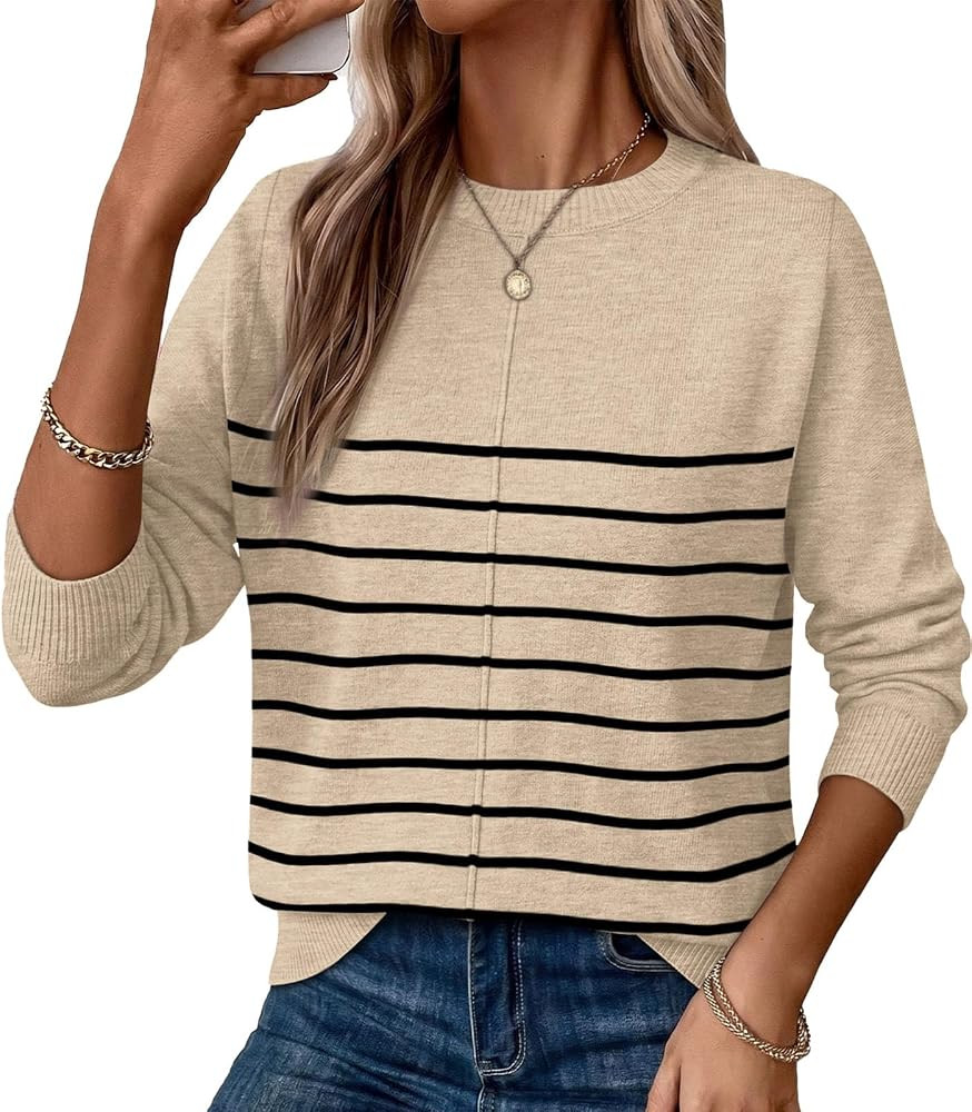 WIHOLL Womens Sweaters Crew Neck Fall Outfits Fashion Women's Clothing Cozy | Amazon (US)