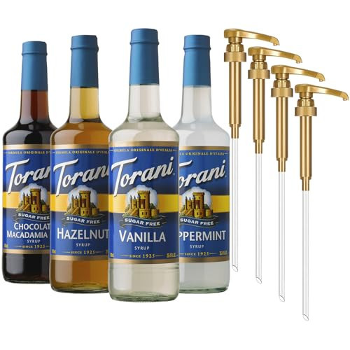 Torani Sugar Free Syrup, Holiday Flavors Variety 4-Pack, Chocolate Macadamia, Hazelnut, Peppermint, and Vanilla Syrup for Drinks, Zero Calories, Plastic Bottles, Pumps Included, 25.4 Fl Oz Ea | Amazon (US)