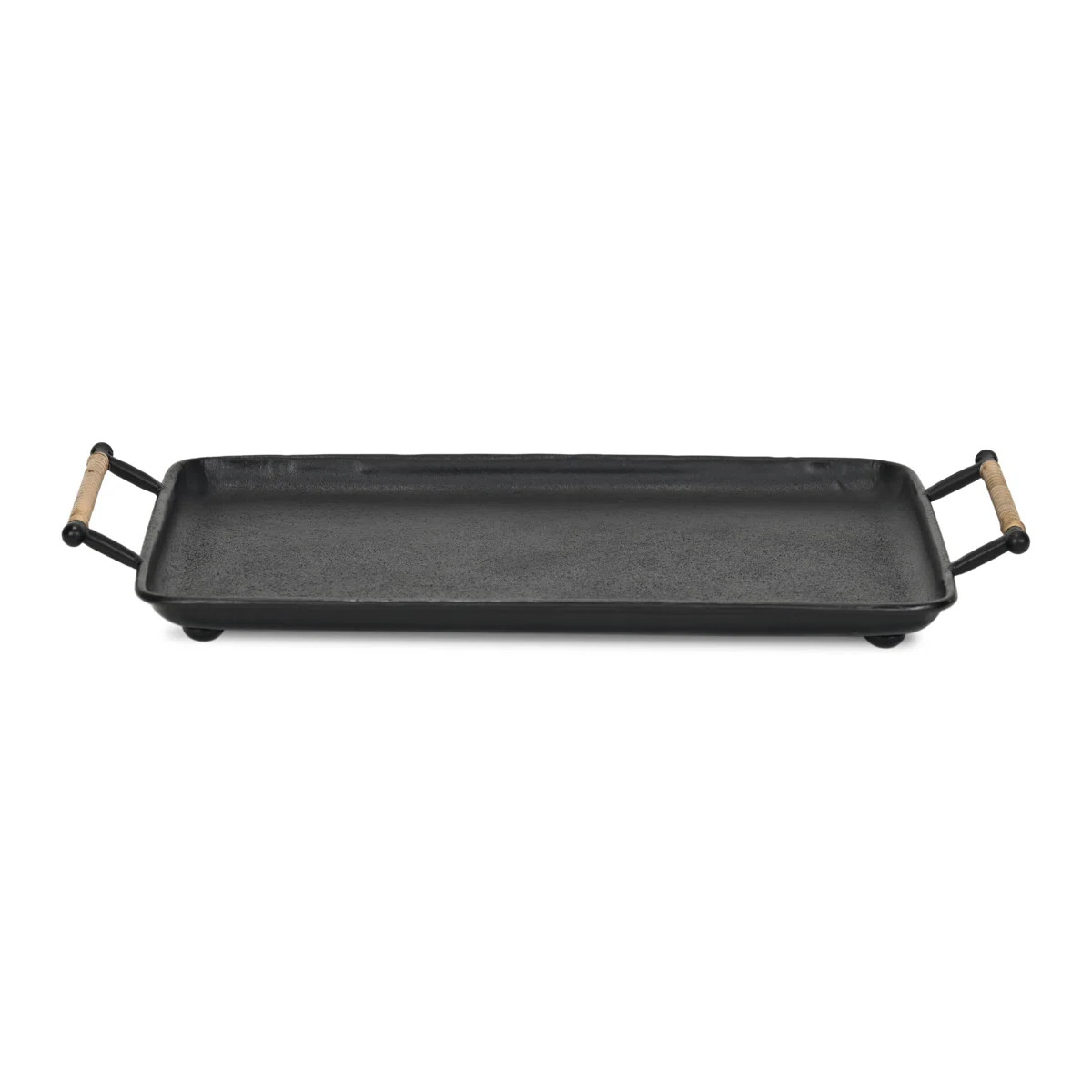 Syla Black Metal Tray with Wicker Wrapped Handles | Wayfair North America