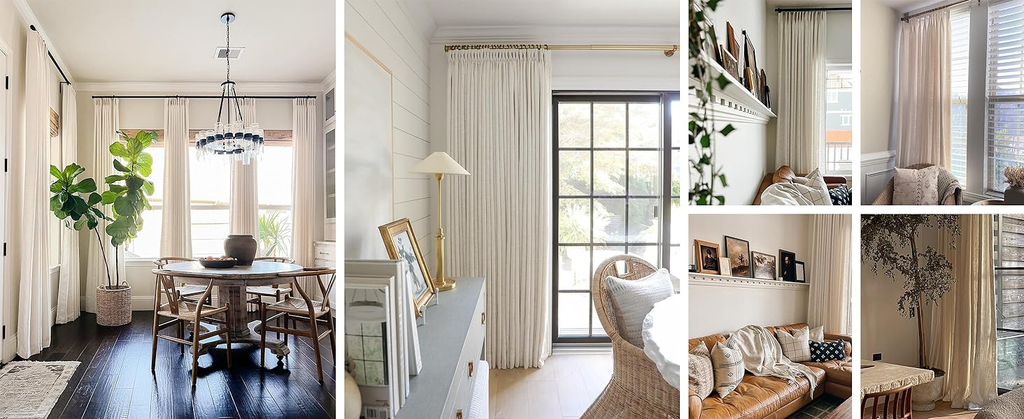 TWOPAGES Ivory White Linen Pinch Pleat Drape for Dining Room, Room Darkening Light Filtering Doub... | Amazon (US)