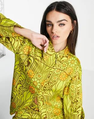 Damson Madder poly satin shirt co-ord in retro yellow floral | ASOS (Global)