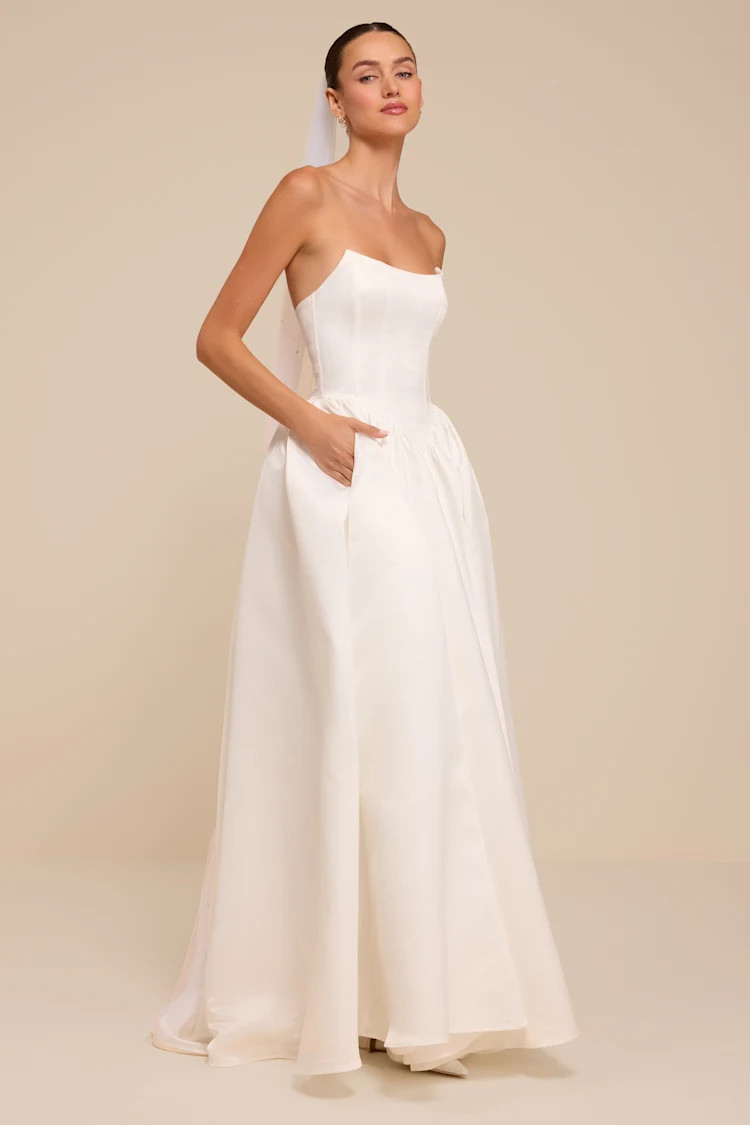 Jade White Satin Bustier Lace-Up Maxi Dress | Lulus