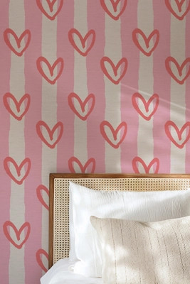 Sunday Social Scene x House of Shan Striped Hearts Grasscloth Wallpaper | Anthropologie (US)