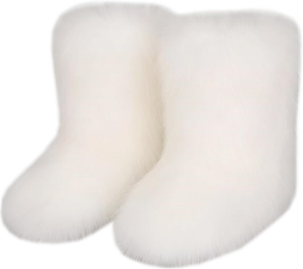 QMFUR Women's Furry Faux Fur Boots Fuzzy Fluffy Mid Calf Snow Boots Suede Warm Fur Lined Booties ... | Amazon (US)