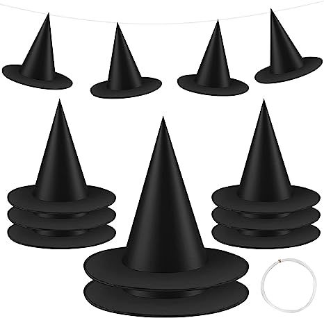 12pcs Halloween Costume Witch Hat,Black Witch Hat with Hanging Rope for Halloween Costume Party F... | Amazon (US)