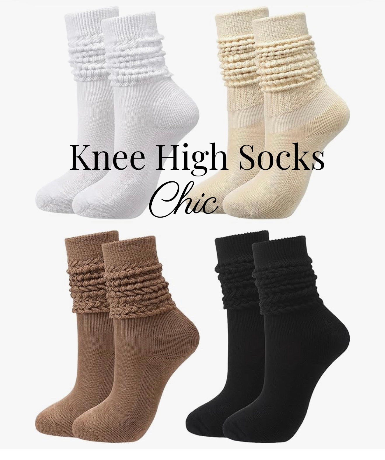 Neutral knee-high socks — chic 

Comes in a pack of 4 in different colors and can be orange worn in 3 different ways 🤩 

Elevate your fashion winter and fall look with these 🖤👜 outfit also great for the snow. Socks for boots knee high 

Brown, baby bellow, white, black, beige 

#fashion #socks #kneehigh #kneehighsocks #warm #winter #fall #winterlook #winteroutfit #chic

#LTKSeasonal #LTKGiftGuide #LTKFindsUnder50