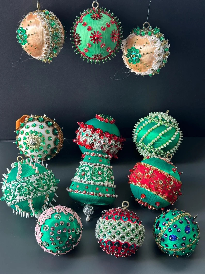 Vintage Christmas Handmade Ornaments Green Collection | Etsy (US)