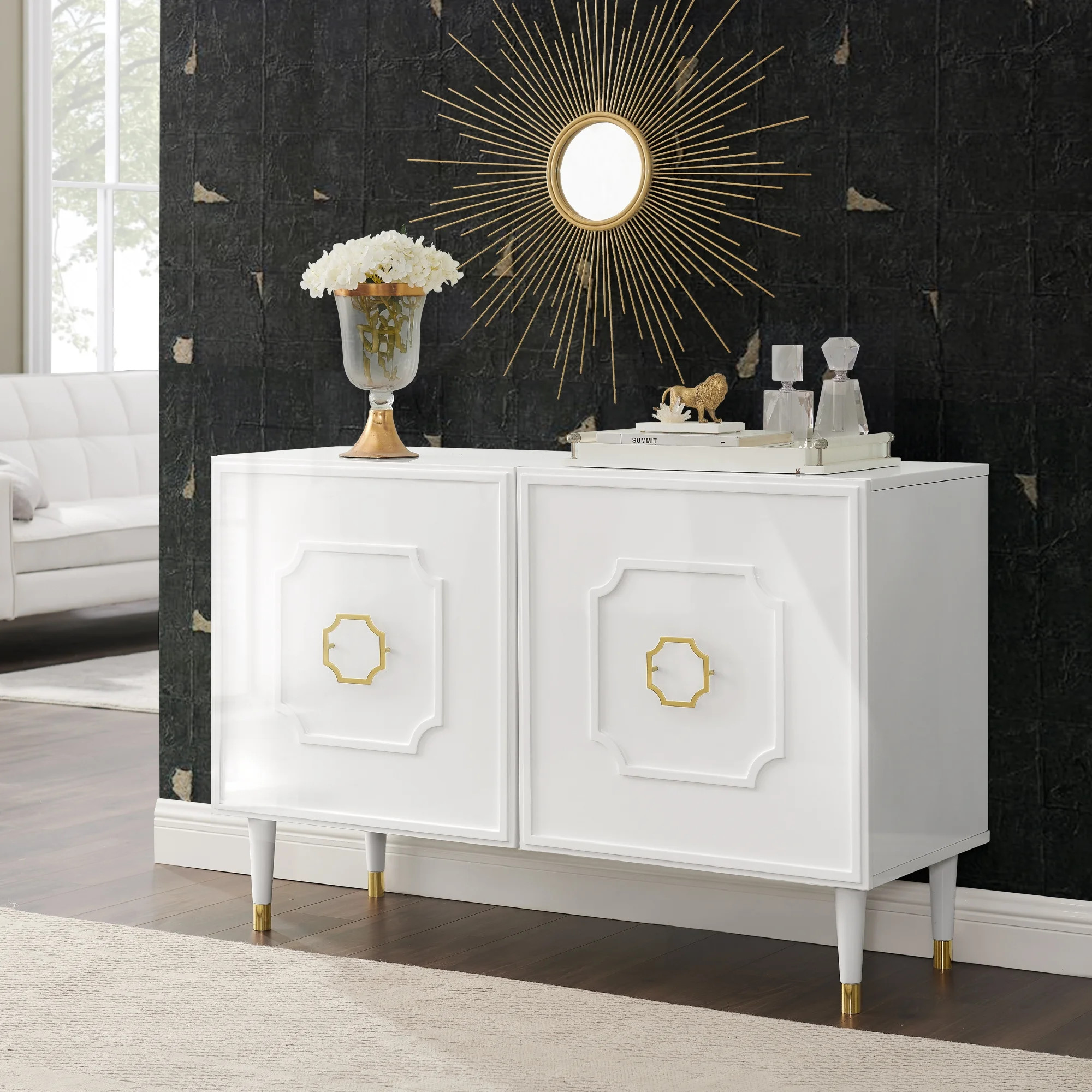 Inspired Home Kai Sideboard Buffet 2 Doors Brushed Finish Gold Handle and Leg Tip 2 Adjustable Sh... | Walmart (US)