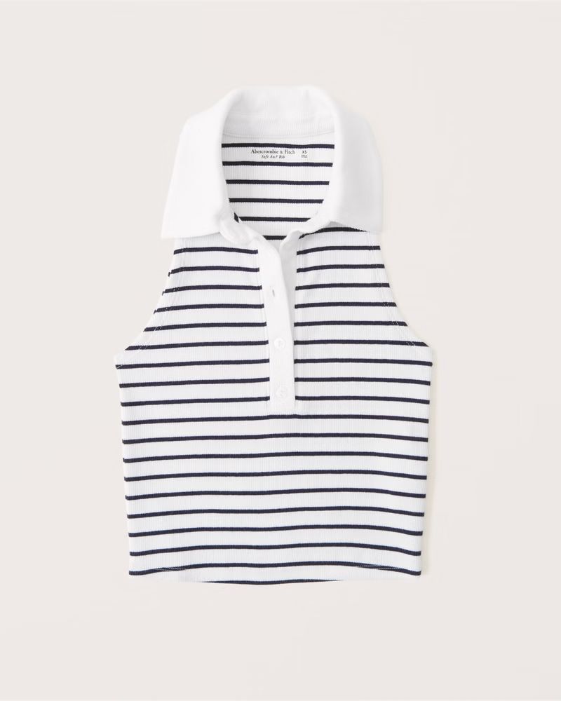 Women's Striped Ribbed Polo Tank | Women's Tops | Abercrombie.com | Abercrombie & Fitch (US)
