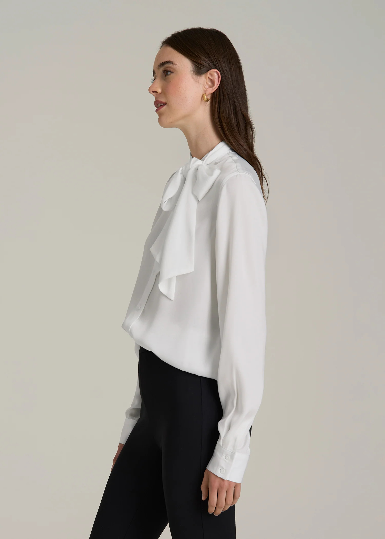 Satin Blouse With Bow for Tall Women in White | American Tall