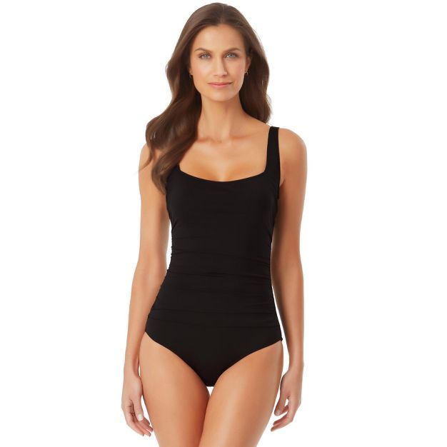 Anne Cole - Women's Solid Square Neck Shirred One Piece | Target