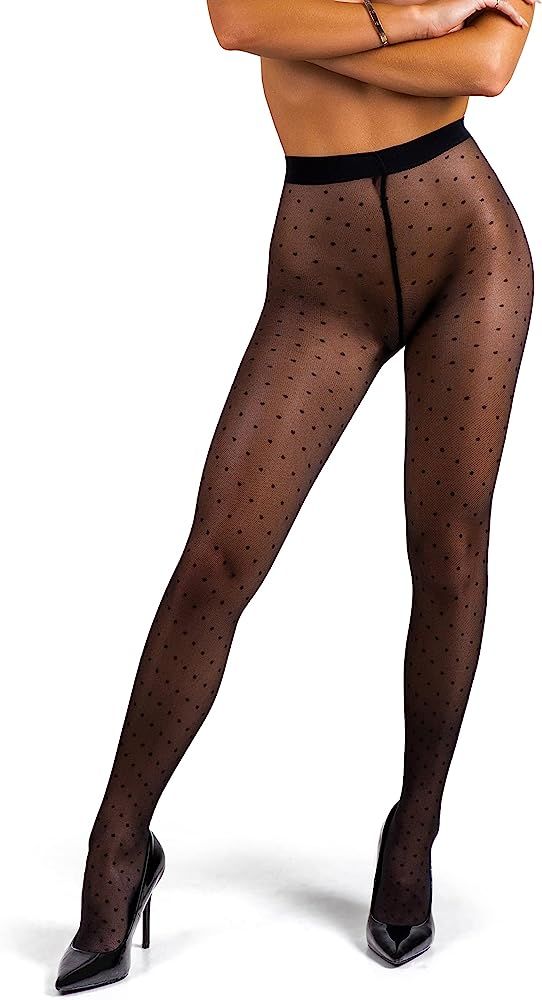 sofsy Women Polka Dot Tights - 20 Den Semi Sheer Nylon Pantyhose Stockings with Dot Pattern [Made in | Amazon (US)