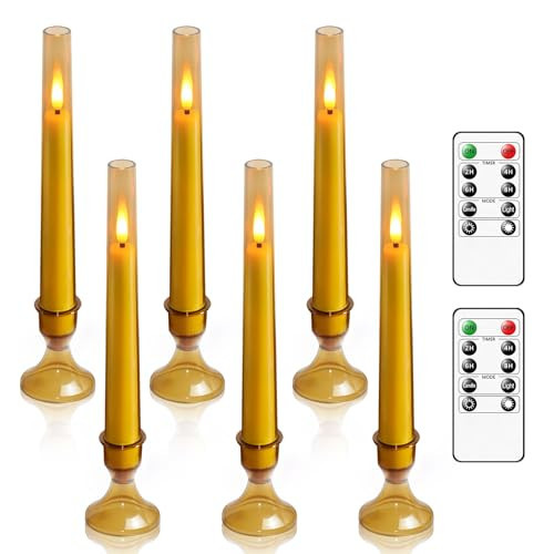 Sasigeiaa Flameless Taper Candles,with Remote and Timer Flickering Flameless Candles,6 Pack Led Candles,with Base Battery Operated Candles， Taper Candles for Home, Wedding, Party (Gold) | Amazon (US)
