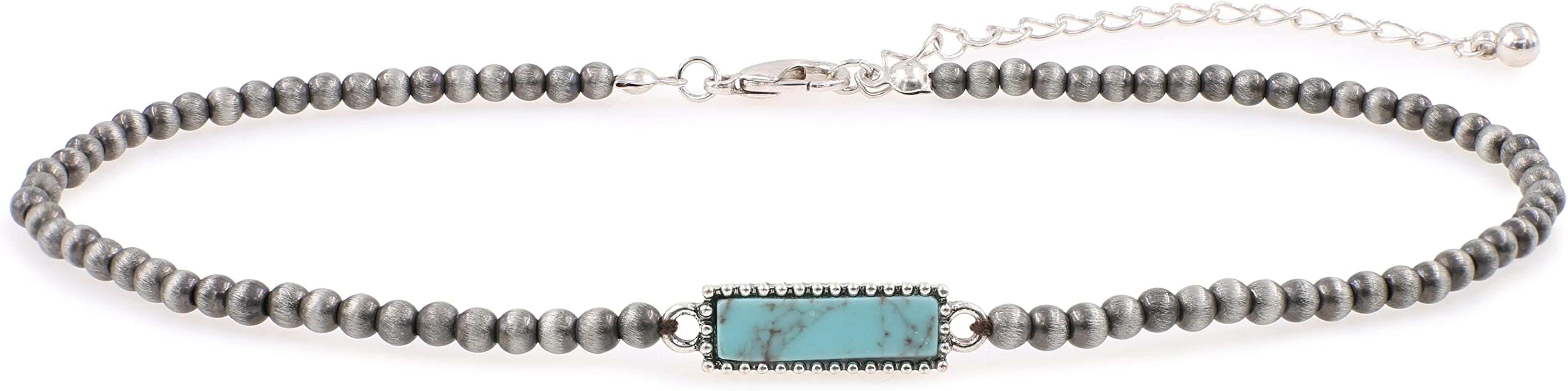 Turquoise Stone Silvertone Pendant Faux Navajo Pearl Choker Necklace 12 Inch | Amazon (US)