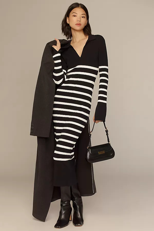 English Factory Long-Sleeve Collared Knit Midi Dress | Anthropologie (US)