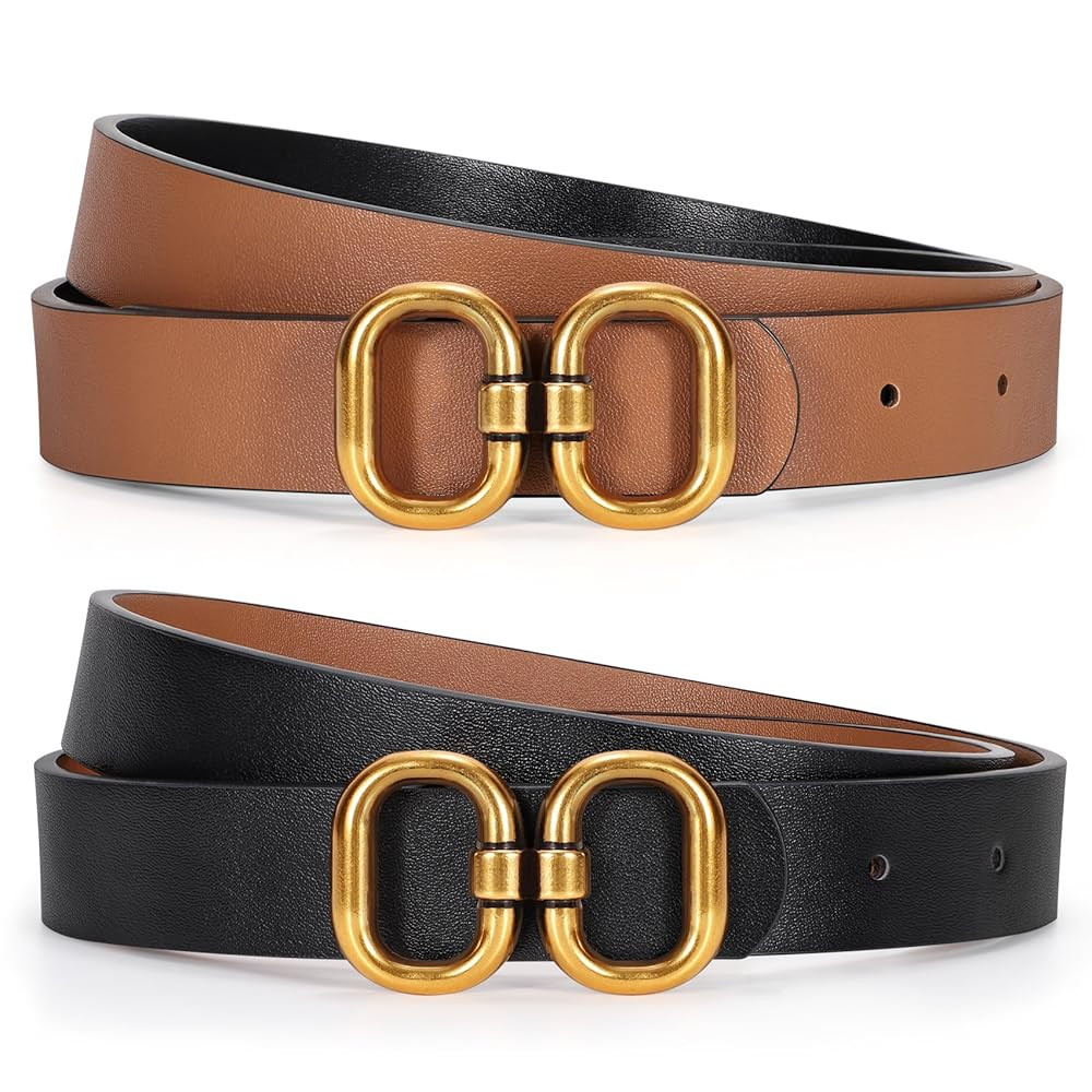 KASBAH Women Reversible Leather Belt for Jeans Dresses Two-in-One Ladies Waist Belt With Gold Buc... | Amazon (US)