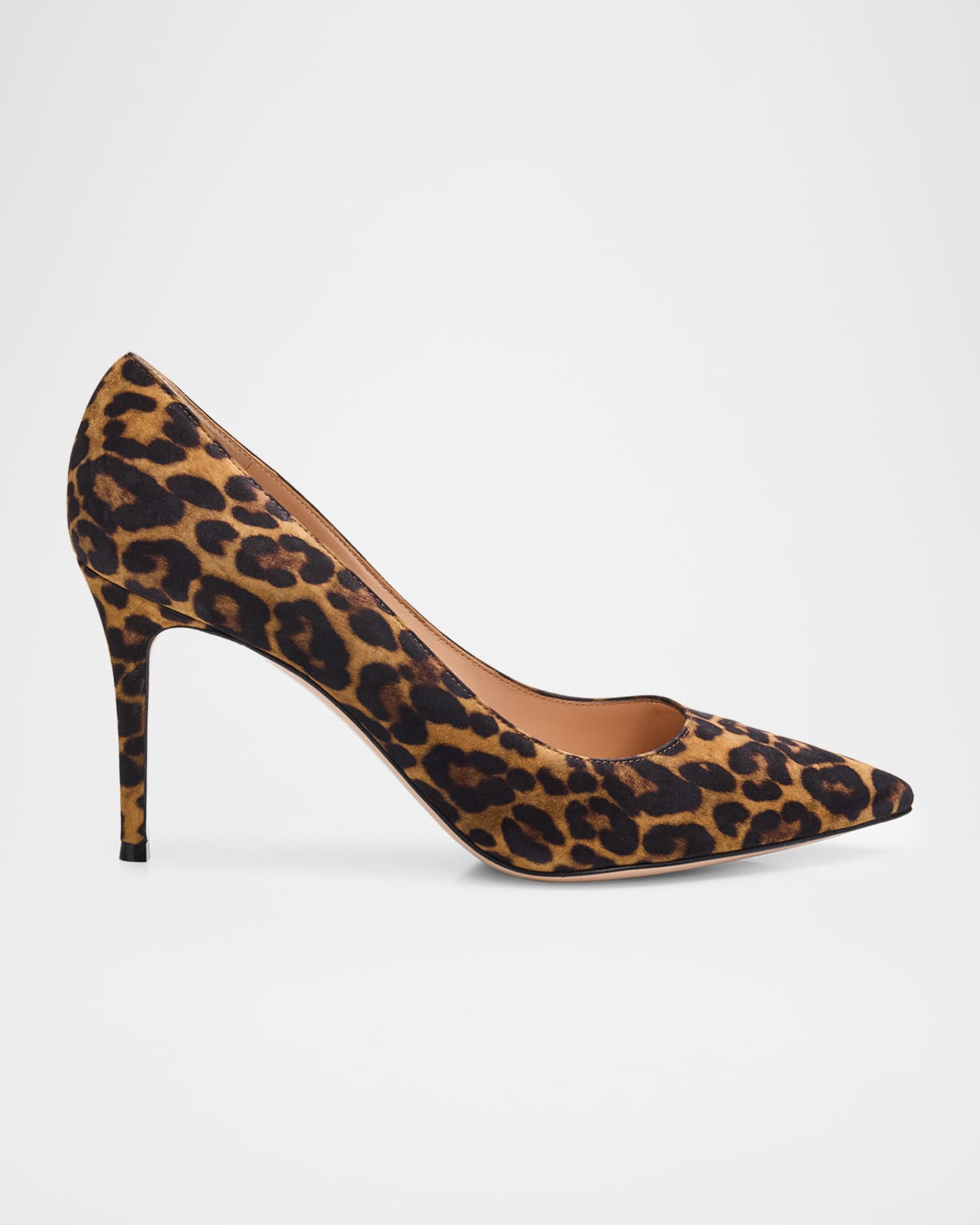 85mm Gianvito Leopard Suede Pointed-Toe Pumps | Neiman Marcus