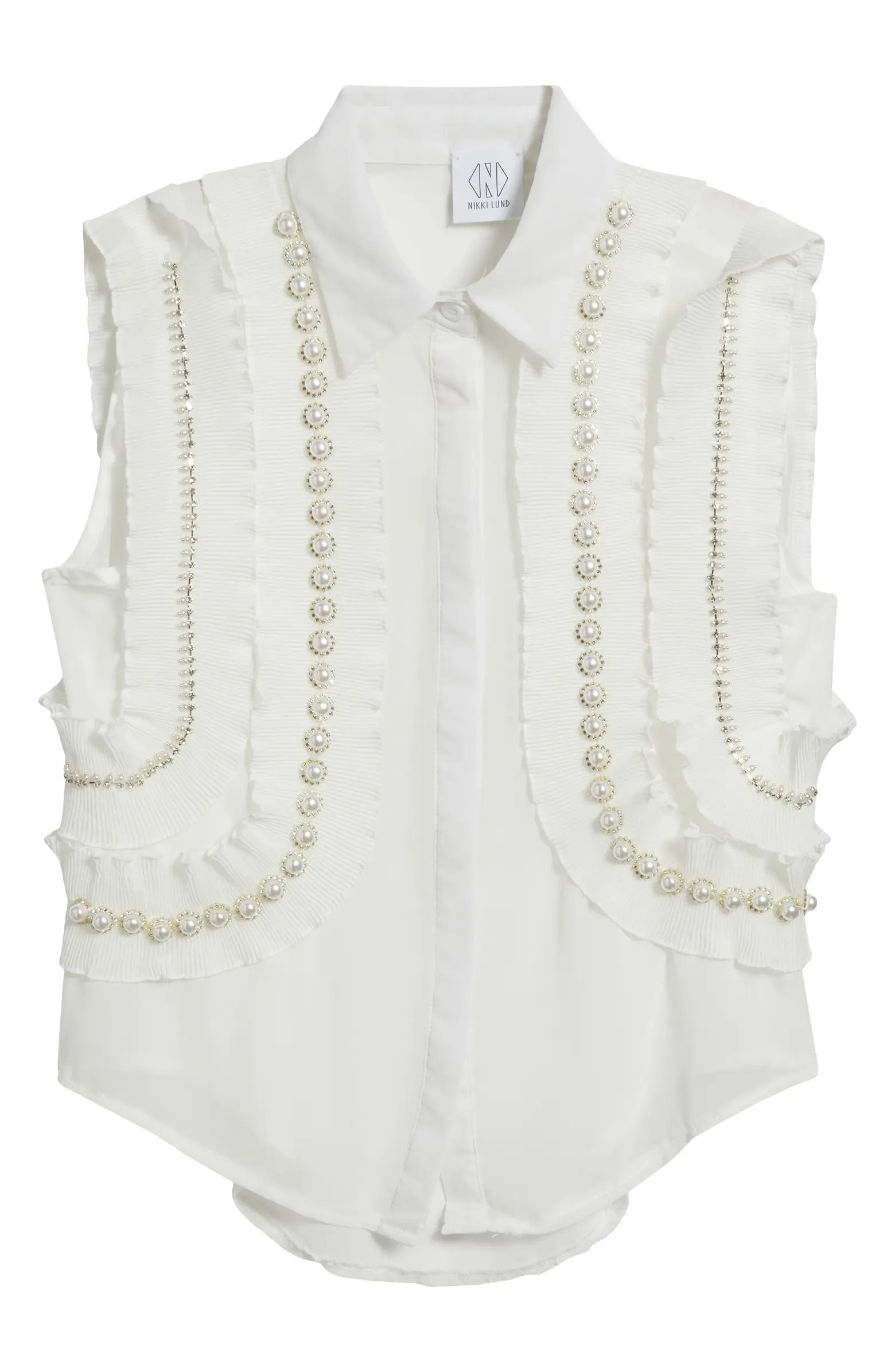 Maite Embellished Ruffle Sleeveless Shirt | Nordstrom