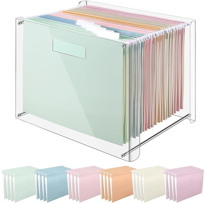 24 Hanging File Folder with Acrylic Organizer for Letter/a4 Size Desktop Clear File Storage Box w... | Amazon (US)