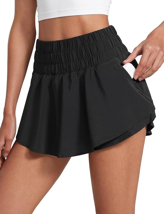 CRZ YOGA Ruffle Skirt Overlay Athletic Shorts | Amazon (US)