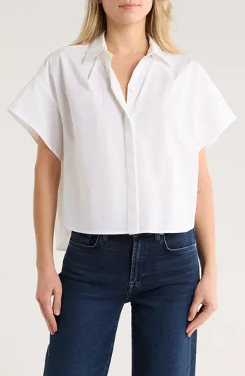 rag & bone Maura Short Sleeve Cotton Poplin Button-Up Shirt in White at Nordstrom Rack, Size Larg... | Nordstrom Rack