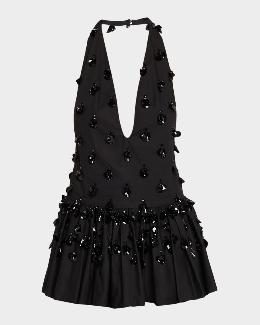 Diotima Embellished Plunging Ruffle Halter Top | Neiman Marcus