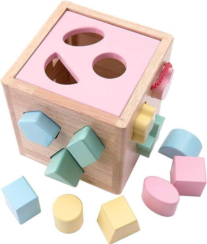 Babe Rock Shape Color Sorter Toddler Toy - Wooden Childrens Color Recognition Shape Sorting Cube ... | Amazon (US)