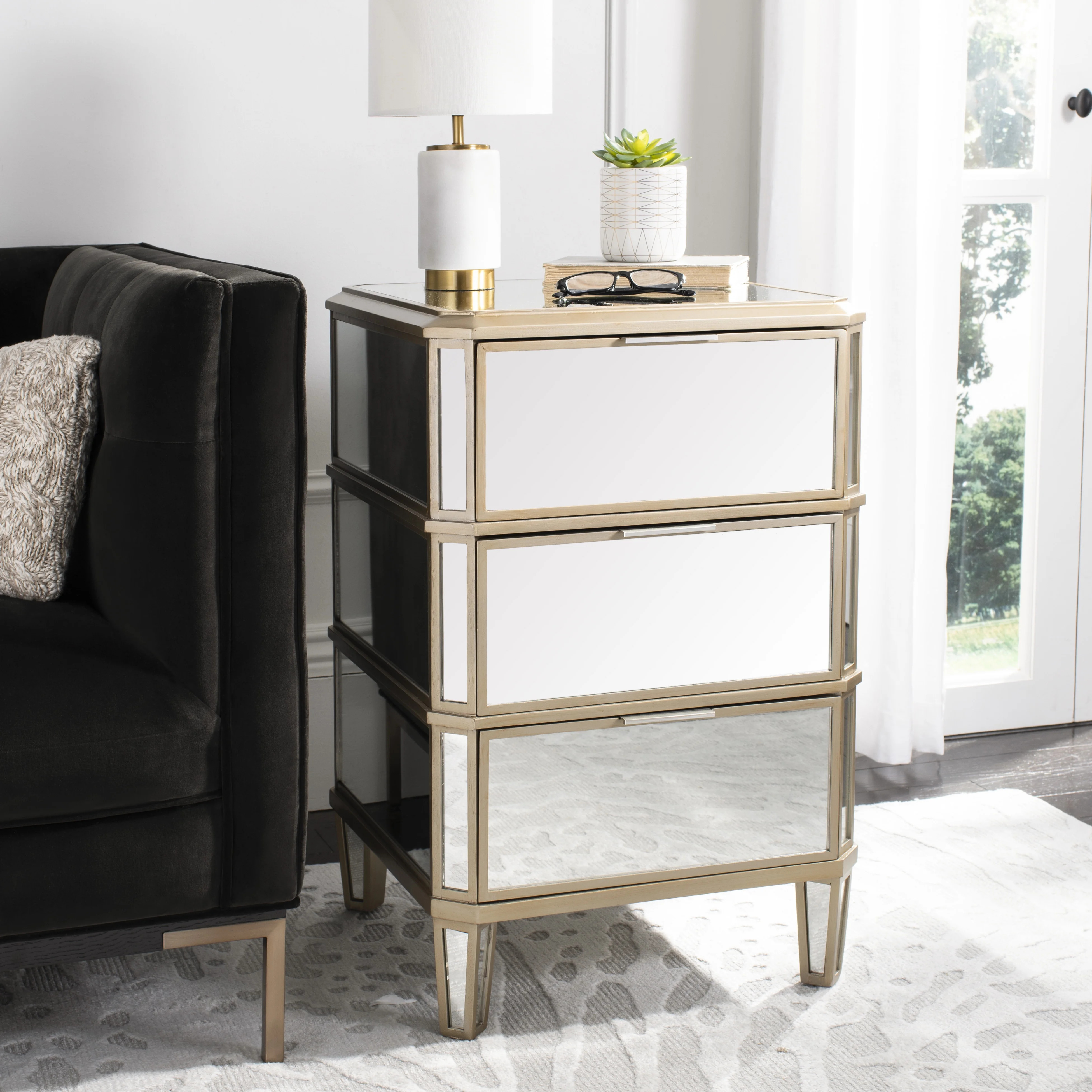 Safavieh Giana 3-Drawer Modern Glam Mirrored Nightstand - Walmart.com | Walmart (US)