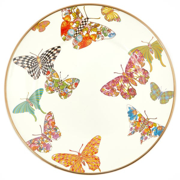 MacKenzie-Childs Butterfly Garden Salad/Dessert Plate in White | MacKenzie-Childs