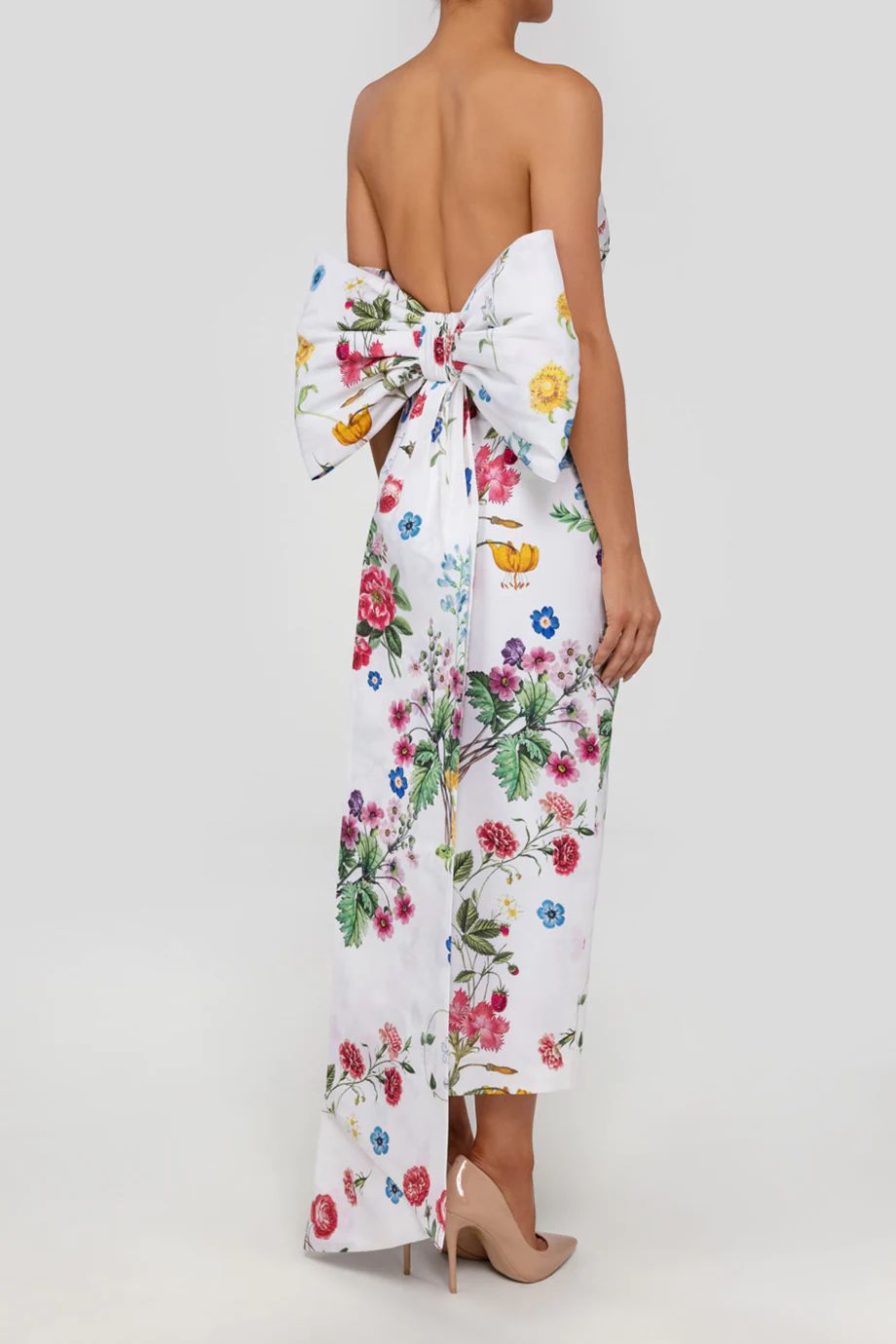 Margaret Sky Floral Silk Faille Midi Dress | ALEXIA MARIA