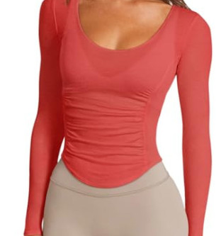 LASLULU Womens Active Long Sleeve Workout Tops Semi Mesh Sheer See Through Scoop Neck Tight Athletic Compression Yoga Gym Running Shirts Exercise Tops Cutout (Orange Red, Medium) 

 #LTKGiftGuide #LTKActive #LTKSaleAlert