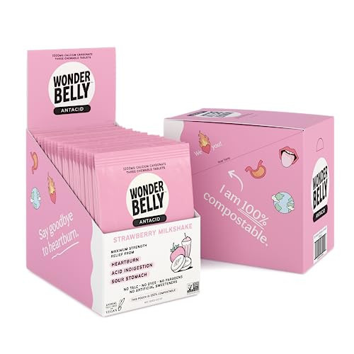 Wonderbelly Antacid, Effective Heartburn and Instant Acid Indigestion Relief, Extra Strength Chewable Tablets, 1000 mg Calcium Carbonate, Strawberry Milkshake, 20 Count Bachelorette Party Packs | Amazon (US)