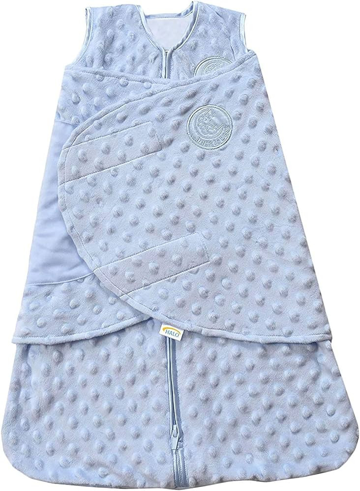 HALO Sleepsack Plush Dot Velboa Swaddle, 3-Way Adjustable Wearable Blanket, Blue, Newborn, 0-3 Mo... | Amazon (US)