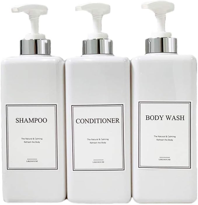 CNC 27.05 oz Pump Bottle of The Bathroom, 4 Waterproof Label Sticker, Pack of 3 Shower Plastic Bo... | Amazon (US)