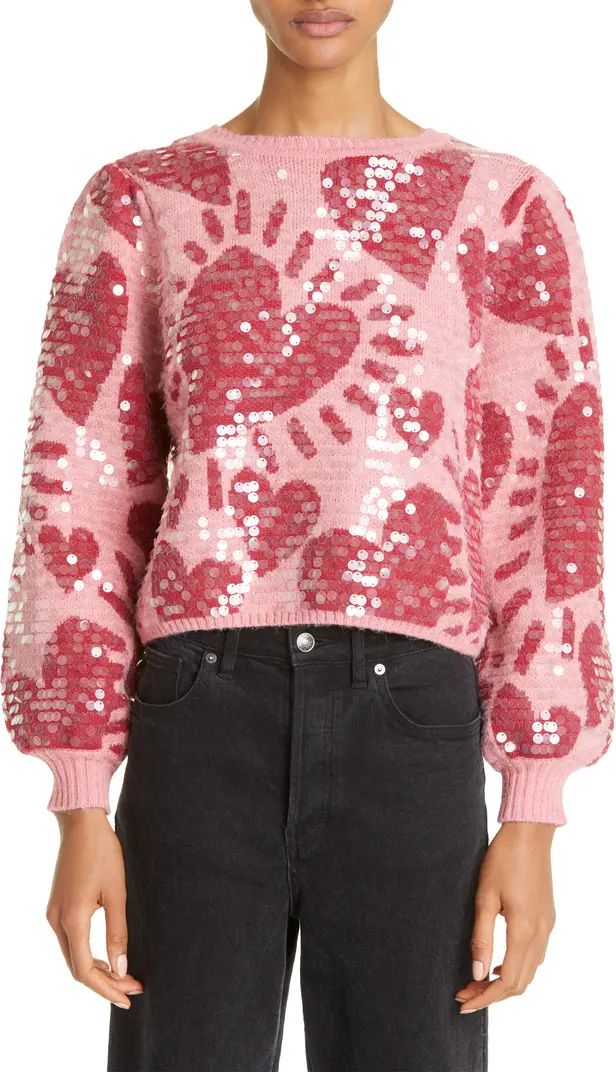 Heart Pattern Crewneck Sequin Sweater | Nordstrom